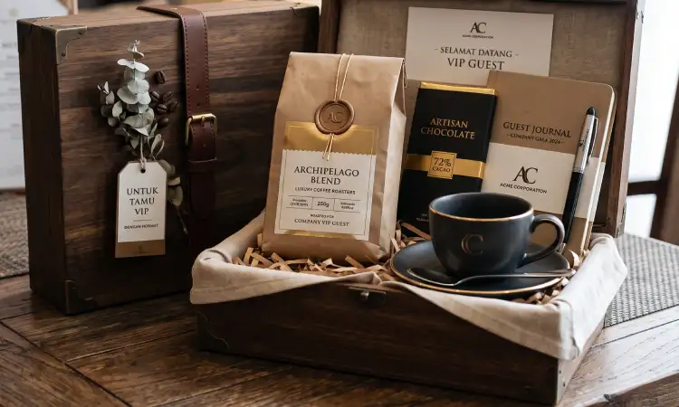 Hampers biji kopi dan set cangkir, Sumber: AI