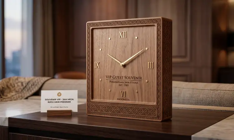 Jam Meja dari Kayu Ukir Premium, Sumber: AI