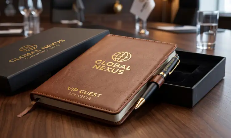 Souvenir Set Pulpen dan Notebook Kulit, Sumber: AI