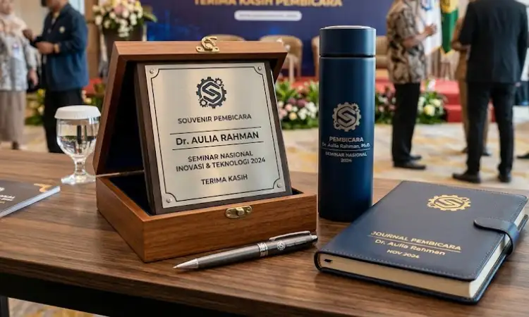 Souvenir untuk pembicara seminar, Sumber: AI